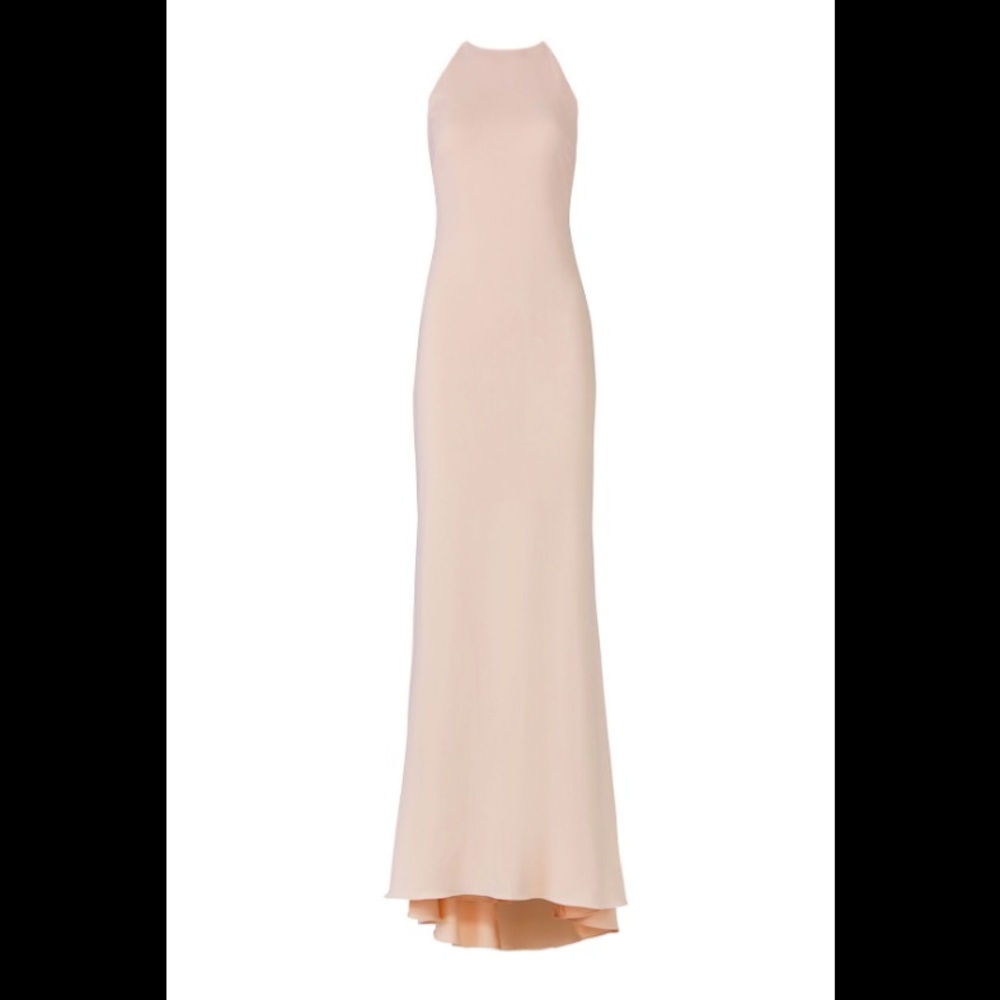Badgley Mischka crepe high low gown